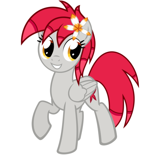 Size: 1200x1200 | Tagged: safe, artist:the smiling pony, derpibooru import, oc, oc:tiny jasmini, unofficial characters only, pegasus, pony, derpibooru community collaboration, .svg available, 2023 community collab, flower, flower in hair, folded wings, grin, image, png, raised hoof, simple background, smiling, solo, transparent background, vector, wings