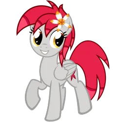 Size: 1200x1200 | Tagged: safe, artist:the smiling pony, derpibooru import, oc, oc:tiny jasmini, unofficial characters only, pegasus, pony, derpibooru community collaboration, .svg available, 2023 community collab, flower, flower in hair, folded wings, grin, image, png, raised hoof, simple background, smiling, solo, transparent background, vector, wings
