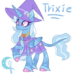 Size: 1280x1280 | Tagged: safe, artist:pinklem0nadepunk, derpibooru import, trixie, alicorn, pony, alicornified, alternate universe, cape, clothes, female, hat, image, leonine tail, mare, png, race swap, redesign, simple background, tail, transparent background, trixie's cape, trixie's hat, trixiecorn, unshorn fetlocks