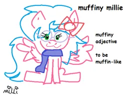 Size: 993x758 | Tagged: safe, artist:milliemuffins, derpibooru import, oc, oc:muffiny millie, pegasus, pony, bow, clothes, female, glasses, hair bow, image, mare, ms paint, png, round glasses, scarf