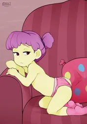 Size: 2500x3536 | Tagged: suggestive, artist:oozutsucannon, banned from derpibooru, water lily (equestria girls), equestria girls, background human, child, clothes, couch, female, image, lolicon, panties, partial nudity, png, socks, solo, solo female, topless, underage, underwear, young