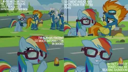 Size: 4400x2475 | Tagged: safe, derpibooru import, edit, edited screencap, editor:quoterific, screencap, rainbow dash, spitfire, newbie dash, exploitable meme, image, meme, png, reading, reading rainbow