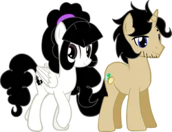 Size: 1419x1089 | Tagged: safe, artist:archooves, derpibooru import, oc, oc:dio, oc:marie, pegasus, pony, unicorn, derpibooru community collaboration, 2023 community collab, adult, brothers, duo, female, horn, image, male, mare, pegasus oc, png, siblings, simple background, stallion, transparent background, unicorn oc, wings