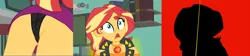 Size: 6500x1444 | Tagged: suggestive, artist:gmaplay, derpibooru import, sunset shimmer, equestria girls, ass, bunset shimmer, butt, clothes, image, knocking, knockout, magic, magic aura, magic drain, panchira, penetration, png, sex, solo, story included, underwear