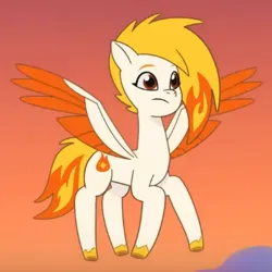 Size: 385x385 | Tagged: safe, derpibooru import, screencap, pegasus, pony, my little pony: tell your tale, spoiler:g5, spoiler:my little pony: tell your tale, spoiler:tyts01e42, colored wings, cropped, female, firework-ing together, flare (g5), flying, g5, image, mare, png, slim, solo, solo female, spread wings, thin, two toned wings, unshorn fetlocks, wings