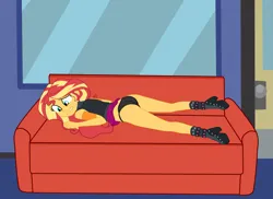 Size: 4727x3448 | Tagged: suggestive, artist:gmaplay, derpibooru import, sunset shimmer, equestria girls, accidental exposure, ass up, bunset shimmer, butt, clothes, couch, image, luna's office, png, solo, underwear, waking up