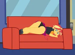 Size: 4727x3448 | Tagged: suggestive, artist:gmaplay, derpibooru import, sunset shimmer, equestria girls, accidental exposure, ass up, bunset shimmer, butt, clothes, couch, image, luna's office, png, solo, underwear, waking up