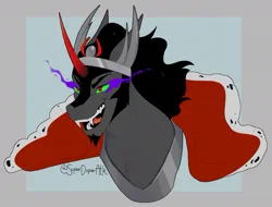 Size: 993x755 | Tagged: safe, artist:superduperath, derpibooru import, king sombra, unicorn, bust, glow, glowing eyes, image, jpeg, open mouth, open smile, smiling, solo, sternocleidomastoid, stupid sexy sombra