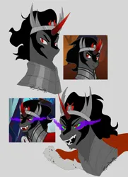 Size: 1822x2518 | Tagged: safe, artist:superduperath, derpibooru import, king sombra, pony, unicorn, bust, glow, glowing eyes, image, jpeg, open mouth, open smile, smiling, solo