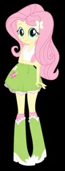 Size: 441x1145 | Tagged: safe, artist:russ185, derpibooru import, fluttershy, equestria girls, black background, boots, clothes, high heel boots, image, jpeg, shirt, shoes, simple background, skirt, socks, solo