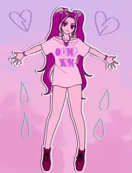Size: 2139x2800 | Tagged: suggestive, artist:rileyav, derpibooru import, aria blaze, human, equestria girls, :3, boots, bracelet, clothes, eye clipping through hair, eyebrows, eyebrows visible through hair, female, high res, image, jewelry, necklace, oversized clothes, oversized shirt, png, shirt, shoes, solo, solo female