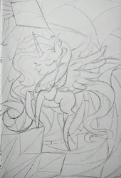 Size: 2186x3219 | Tagged: safe, artist:tulidewo, derpibooru import, idw, radiant hope, alicorn, pony, alicornified, hopecorn, image, jpeg, princess radiant hope, race swap, sketch, stained glass window, traditional art