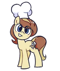 Size: 1024x1200 | Tagged: safe, artist:kukie, derpibooru import, oc, earth pony, pony, derpibooru community collaboration, 2023 community collab, blue eyes, chef's hat, eyelashes, female, happy, hat, image, mare, png, simple background, smiling, solo, standing, transparent background