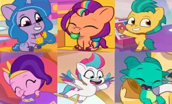 Size: 1152x694 | Tagged: safe, derpibooru import, edit, edited screencap, screencap, hitch trailblazer, izzy moonbow, pipp petals, sparky sparkeroni, sunny starscout, zipp storm, dragon, earth pony, pegasus, pony, unicorn, my little pony: tell your tale, zipp's flight school, spoiler:g5, spoiler:my little pony: tell your tale, spoiler:tyts01e02, spoiler:tyts01e15, spoiler:tyts01e29, spoiler:tyts01e35, baby, baby dragon, baby pony, colt, colt hitch trailblazer, dragon dad, female, filly, filly izzy moonbow, filly pipp petals, filly sunny starscout, filly zipp storm, foal, g5, image, jpeg, making a foal of me, male, mane five (g5), panic on harvest & hugs day, younger