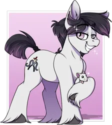 Size: 1226x1367 | Tagged: safe, artist:notetaker, derpibooru import, oc, oc:tripwire, unofficial characters only, earth pony, hamster, pony, image, looking at you, male, pet, png, raised hoof, stallion, unshorn fetlocks