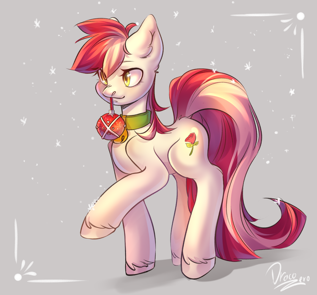 Size: 3000x2800 | Tagged: safe, artist:draco zero, derpibooru import, roseluck, earth pony, pony, bell, bell collar, christmas ornament, collar, commission, commissioner:doom9454, cute, decoration, image, mouth hold, png, pony pet, rosepet, snow