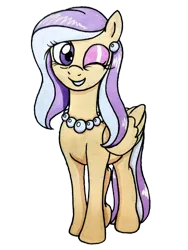 Size: 1350x1800 | Tagged: safe, artist:killerteddybear94, derpibooru import, edit, editor:ciaran, oc, oc:vanilla pearl, pegasus, derpibooru community collaboration, 2023 community collab, ear piercing, earring, image, jewelry, looking at you, necklace, one eye closed, photo, piercing, png, simple background, smiling, traditional art, transparent background, wink