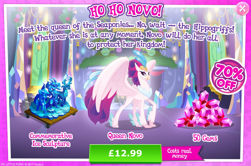 Size: 1957x1293 | Tagged: safe, derpibooru import, official, princess ember, queen novo, thorax, hippogriff, my little pony: the movie, advertisement, beak, costs real money, english, female, gameloft, gem, ice sculpture, image, jpeg, mobile game, my little pony: magic princess, numbers, sale, solo, solo focus, spread wings, text, wings