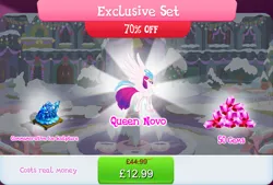 Size: 1270x857 | Tagged: safe, derpibooru import, official, princess ember, queen novo, thorax, hippogriff, my little pony: the movie, beak, bundle, costs real money, english, female, gameloft, gem, ice sculpture, image, jpeg, mobile game, my little pony: magic princess, numbers, sale, solo, solo focus, spread wings, text, wings