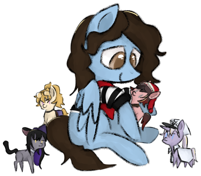 Size: 1606x1408 | Tagged: safe, artist:metaruscarlet, derpibooru import, oc, oc:badgering badger, ponified, unofficial characters only, cat, cat pony, earth pony, original species, pegasus, pony, unicorn, derpibooru community collaboration, 2023 community collab, bandana, blake belladonna, clothes, crossover, female, image, male, mare, png, raised hoof, ruby rose, rwby, shirt, simple background, sitting, solo, stallion, transparent background, weiss schnee, yang xiao long