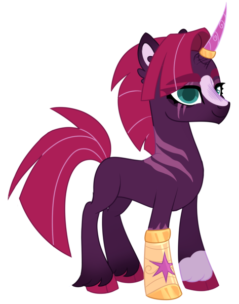 Size: 1026x1305 | Tagged: safe, artist:twilightpriincess, derpibooru import, tempest shadow, pony, amputee, artificial horn, image, png, prosthetic leg, prosthetic limb, prosthetics, scar, simple background, solo, transparent background, twitterina design