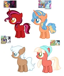 Size: 1280x1522 | Tagged: safe, artist:lanternik, derpibooru import, oc, earth pony, pony, unicorn, base used, beanie, earth pony oc, female, hat, horn, image, jpeg, magical gay spawn, magical lesbian spawn, mare, offspring, parent:coco pommel, parent:double diamond, parent:party favor, parent:sassy saddles, parent:sunset shimmer, parent:tempest shadow, parent:tree hugger, screencap reference, simple background, unicorn oc, white background