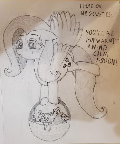 Size: 3024x3607 | Tagged: safe, anonymous artist, derpibooru import, fluttershy, bird, chicken, hedgehog, pony, rabbit, raccoon, animal, image, jpeg, traditional art