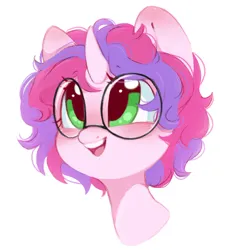 Size: 952x1059 | Tagged: safe, alternate version, artist:melodylibris, derpibooru import, oc, oc:melody (melodylibris), unofficial characters only, pony, unicorn, blushing, cute, ear blush, female, glasses, image, jpeg, mare, ocbetes, open mouth, open smile, round glasses, simple background, smiling, solo, white background