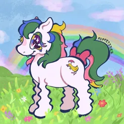 Size: 640x640 | Tagged: safe, artist:puppetizer, derpibooru import, quackers, earth pony, pony, g1, image, jpeg, rainbow, smiling, solo, squiggly