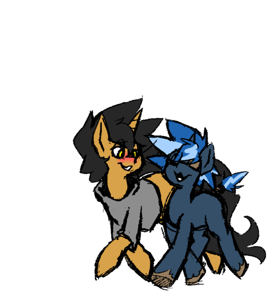 Size: 798x875 | Tagged: safe, artist:star, derpibooru import, oc, oc:high tide, oc:star, pony, blushing, image, male, males only, png, smug, stallion