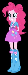 Size: 441x1162 | Tagged: safe, artist:russ185, derpibooru import, pinkie pie, equestria girls, black background, boots, clothes, high heel boots, image, jacket, jpeg, shirt, shoes, simple background, skirt, solo, vest