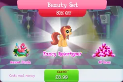 Size: 1271x855 | Tagged: safe, derpibooru import, official, whirlwind romance, pegasus, pony, background character, background pony, balloon, bundle, bush, clothes, costs real money, costume, english, female, folded wings, gameloft, gem, image, jewelry, jpeg, las pegasus resident, mare, mobile game, my little pony: magic princess, necklace, numbers, sale, solo, solo focus, text, wings