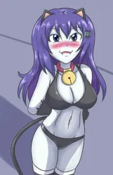 Size: 1906x2952 | Tagged: suggestive, artist:sumin6301, derpibooru import, rarity, cat, human, equestria girls, arm behind back, bell, bell collar, black bikini, blushing, breasts, busty rarity, cat ears, cat tail, catgirl, collar, fangs, female, high res, image, jpeg, loose hair, raricat, solo, solo female, stupid sexy rarity, tail
