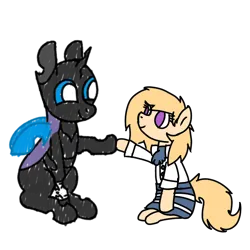 Size: 1000x1000 | Tagged: safe, artist:symphonydawn3, artist:theunidentifiedchangeling, derpibooru import, oc, changeling, earth pony, pony, derpibooru community collaboration, 2023 community collab, armband, changeling oc, duo, earth pony oc, female, horn, image, male, png, wings