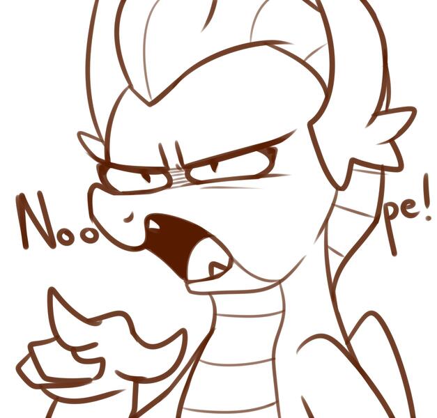 Size: 2305x2206 | Tagged: safe, artist:maren, derpibooru import, smolder, dragon, 2019, angry, bust, female, image, jpeg, monochrome, narrowed eyes, nope, old art, open mouth, pointing, solo