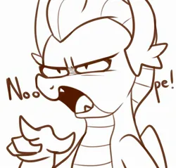 Size: 2305x2206 | Tagged: safe, artist:maren, derpibooru import, smolder, dragon, 2019, angry, bust, female, image, jpeg, monochrome, narrowed eyes, nope, old art, open mouth, pointing, solo