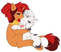 Size: 2644x2227 | Tagged: safe, artist:beardie, derpibooru import, oc, oc:polina star, oc:yiazmat, dracony, dragon, hybrid, pony, unicorn, chest fluff, couple, female, french kiss, horn, hybrid oc, image, kissing, male, paws, png, shipping, simple background, transparent background, unicorn oc