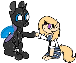 Size: 1798x1497 | Tagged: safe, artist:symphonydawn3, artist:theunidentifiedchangeling, derpibooru import, oc, changeling, earth pony, pony, derpibooru community collaboration, 2023 community collab, armband, changeling oc, duo, earth pony oc, female, horn, image, male, png, simple background, transparent background, wings