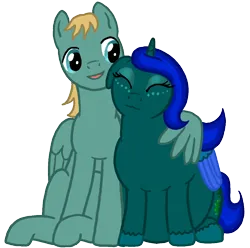 Size: 1300x1292 | Tagged: safe, derpibooru import, oc, oc:dusklight blossom, oc:strix, unofficial characters only, alicorn, pegasus, pony, derpibooru community collaboration, 2023 community collab, alicorn oc, fat, horn, hug, image, love, pegasus oc, png, simple background, special somepony, transparent background, winghug, wings