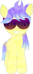 Size: 604x1359 | Tagged: safe, artist:pwnypony db, derpibooru import, oc, unofficial characters only, crystal pony, derpibooru community collaboration, 2023 community collab, blue hair, gradient mane, hairband, image, png, purple hair, semi-transparent, simple background, smiling, solo, sunglasses, transparent background, transparent body