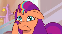 Size: 956x540 | Tagged: safe, derpibooru import, screencap, sunny starscout, earth pony, pony, my little pony: tell your tale, spoiler:g5, spoiler:my little pony: tell your tale, spoiler:tyts01e21, about to cry, animated, cute, eye shimmer, g5, gif, image, my bananas, sad, sadorable, sunny sadscout, sunnybetes