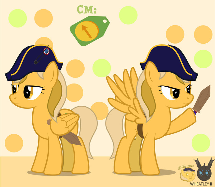 Size: 1842x1600 | Tagged: safe, artist:wheatley r.h., derpibooru import, oc, oc:captain price, unofficial characters only, pegasus, pony, captain hat, derpibooru exclusive, female, hoof hold, image, jpeg, mare, pegasus oc, raised hoof, simple background, solo, spread wings, sword, watermark, weapon, wings, wooden sword