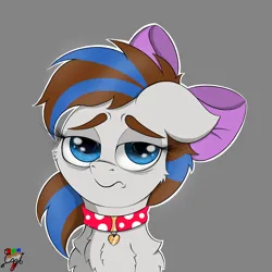 Size: 4200x4200 | Tagged: safe, artist:engi, derpibooru import, oc, oc:breezy, unofficial characters only, earth pony, bow, chest fluff, collar, earth pony oc, eyebrows, female, hair bow, image, looking at you, outline, png, sad, simple background, solo, white outline