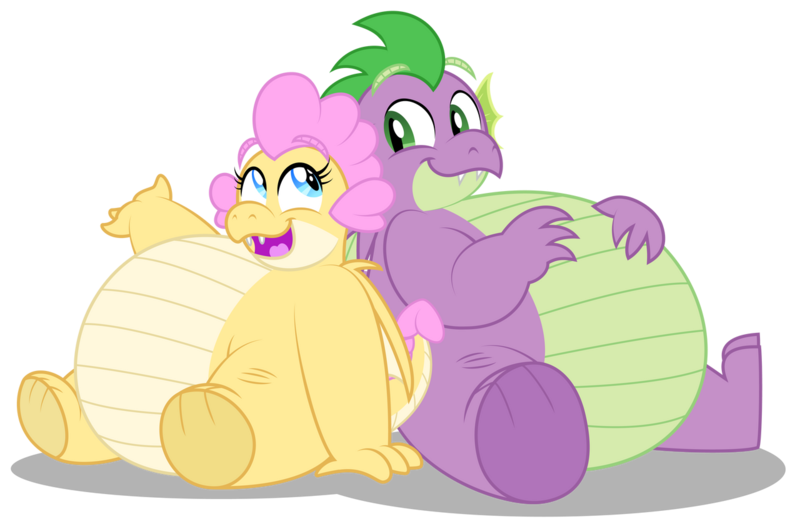 Size: 1280x839 | Tagged: safe, artist:aleximusprime, derpibooru import, spike, oc, oc:buttercream the dragon, dragon, fanfic:go north young dragon, flurry heart's story, belly, big belly, brother and sister, dragoness, duo, duo male and female, fangs, fat, fat spike, female, image, looking at each other, looking at someone, male, older, older spike, open mouth, open smile, png, siblings, simple background, sitting, smiling, transparent background