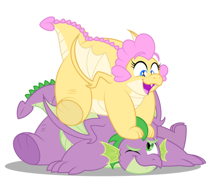 Size: 1920x1704 | Tagged: safe, artist:aleximusprime, derpibooru import, spike, oc, oc:buttercream the dragon, dragon, fanfic:go north young dragon, flurry heart's story, brother and sister, crying, dragoness, duo, duo male and female, fangs, fat, fat spike, female, image, male, older, older spike, one eye closed, open mouth, open smile, png, siblings, simple background, smiling, sports, tackle, tears of joy, transparent background, wrestling