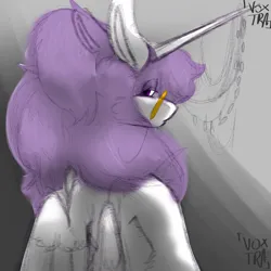Size: 1000x1000 | Tagged: safe, alternate version, artist:voxtra, derpibooru import, oc, unofficial characters only, alicorn, alicorn oc, fantasy, gold glasses, gray background, harsh lighting, horix harleen, horn, horn jewelry, image, jewelry, jpeg, large horn, looking at you, looking back, looking back at you, purple eyes, purple hair, purple mane, sfw, simple background, sketch, sketch dump, solo, spread wings, upset, white coat, wings