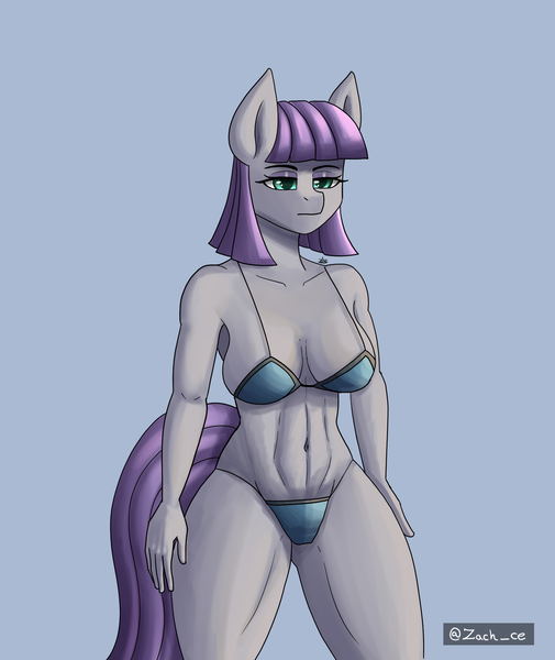 Size: 1600x1900 | Tagged: suggestive, artist:zachc, derpibooru import, maud pie, anthro, earth pony, belly button, bikini, breasts, busty maud pie, clothes, female, image, png, solo, swimsuit