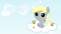 Size: 1920x1080 | Tagged: safe, artist:grobisam, artist:jitterbugjive, artist:obisam, derpibooru import, derpy hooves, pegasus, pony, 2013, animated, baby, baby pony, bronybait, chibi, cloud, cloudy, cute, daaaaaaaaaaaw, derpabetes, diaper, downloadable, female, filly, foal, food, hnnng, image, it came from youtube, link in description, messy eating, muffin, nostalgia, sitting, smiling, solo, that pony sure does love muffins, underp, weapons-grade cute, webm, youtube