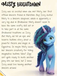 Size: 433x572 | Tagged: safe, derpibooru import, official, pony, unicorn, g5, book, cornrows, female, image, implied izzy moonbow, implied zipp storm, mare, misty brightdawn, png, render, solo, sunny starscout's book of adventure, unshorn fetlocks