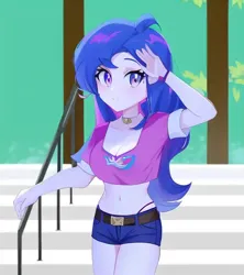 Size: 512x576 | Tagged: safe, derpibooru import, machine learning generated, princess luna, human, equestria girls, belly button, breasts, female, image, midriff, pinegraph, png, solo, vice principal luna